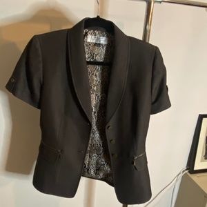 Tahari ASL Short-sleeve Blazer - Brown Chambray - Size 4 Petite